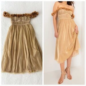 Lulus Amazing Essence Gold Metallic Mesh 3D Floral Midi Small